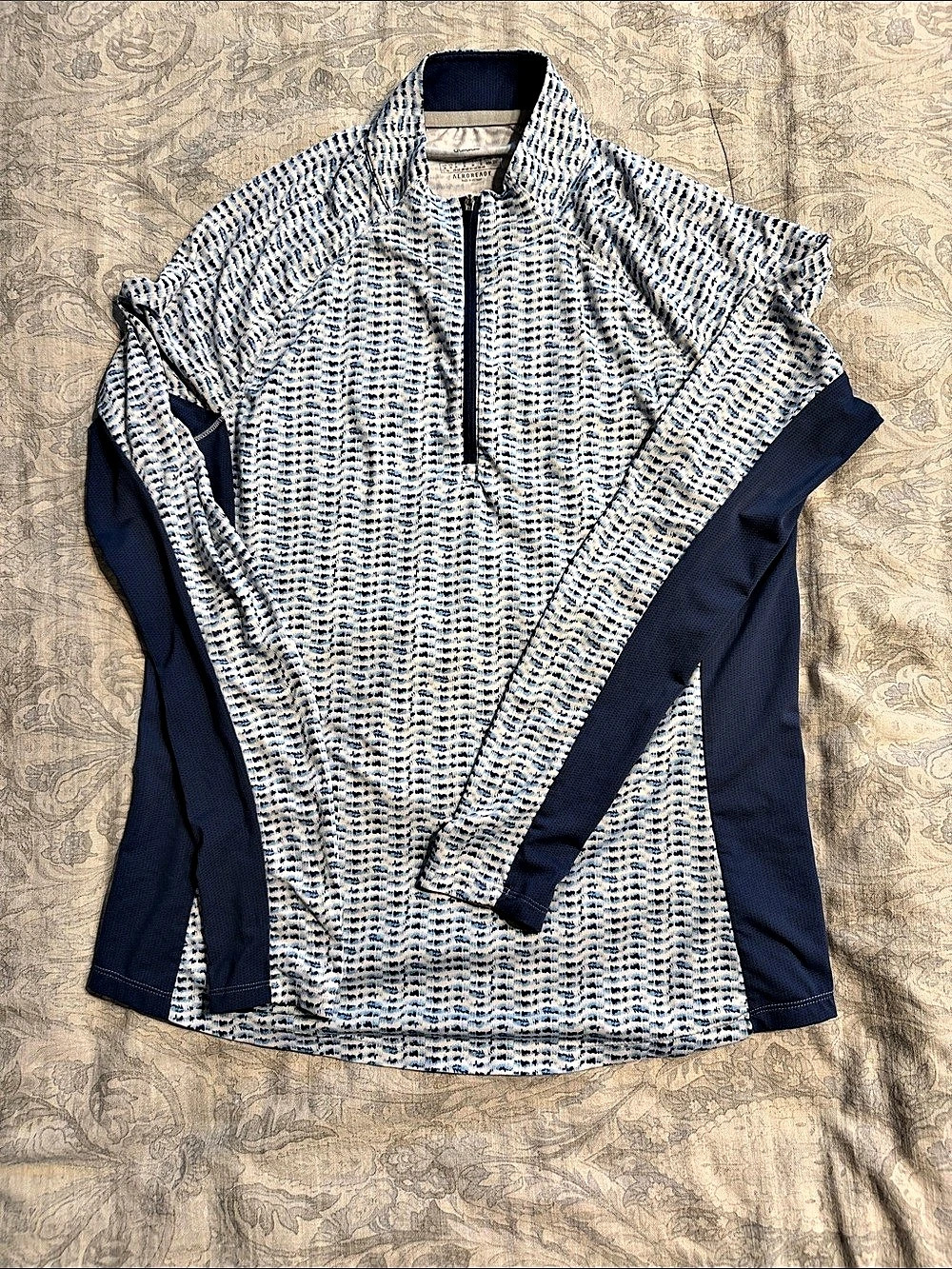 adidas Abstract Long Sleeve Athletic Top in Blue & White Size Medium.